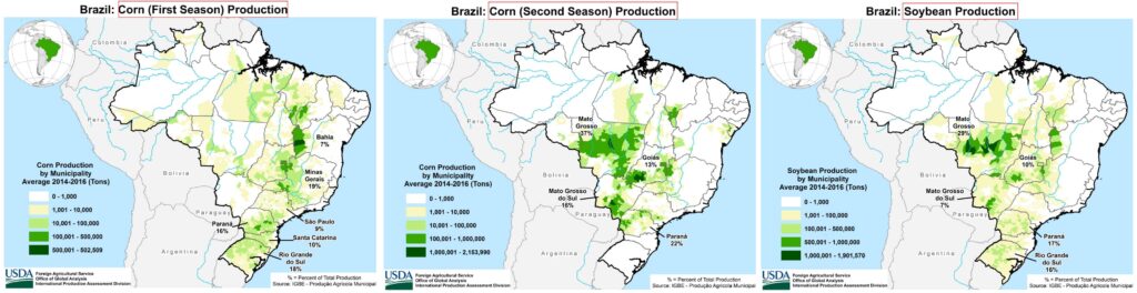 Brazil Corn and Soybean Production Regions. Provided by the USDA.