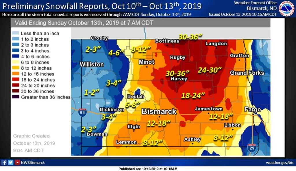 October 10 to 13 Estimated Snowfall