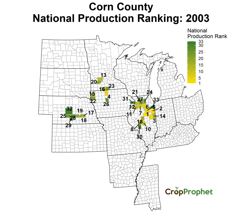Corn Production by County - 2003 Rankings