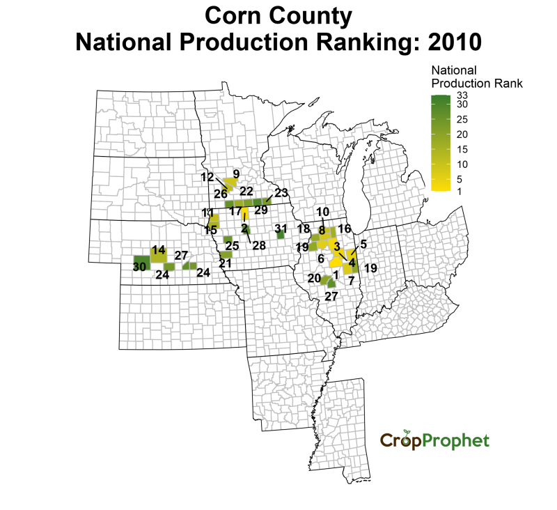 Corn Production by County - 2010 Rankings