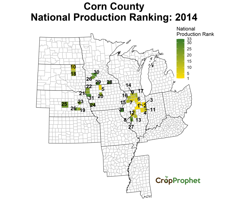 Corn Production by County - 2014 Rankings