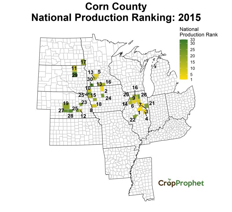 Corn Production by County - 2015 Rankings